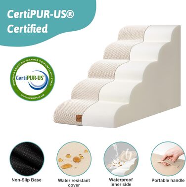 COZY KISS Dog Stairs for Small Dogs 57cm, Pet Stairs for Loft Beds made of High-Density Sponge, Dog Stairs/Ramp with Washable Cover and Non-Slip Bottom, 40x84x57cm, 5 Steps, Beige