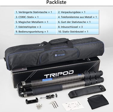 Штатив для камери Artcise з вуглецевого волокна, монопод 40 мм, професійний, для важкої техніки, подорожей, максимальне навантаження 40 кг (CS90C)