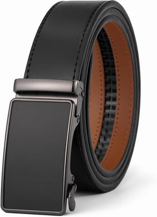 Чоловічий шкіряний ремінь VRLEGEND з автоматичною пряжкою (ратинг) без дірок для бізнесу/костюма, регульований розмір, з подарунковою коробкою, чорний