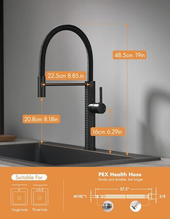Чорний кухонний змішувач TIMACO висувний, 360° поворотний, для кухонної мийки | Змішувач для кухні