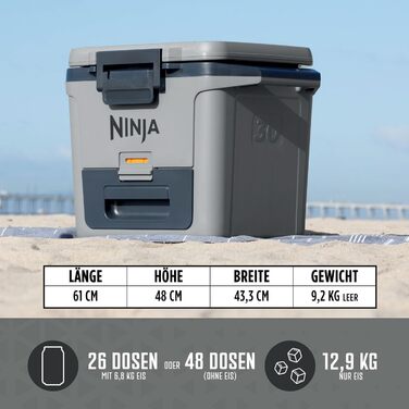 Ninja FrostVault Холодильник 28L, Преміум ізольована сумка-холодильник, зберігає лід до 6 днів, вбудований лоток для сухого льоду з температурою холодильника, вміщує 48 банок, Cloud White FB131EUWH, білий (сірий)