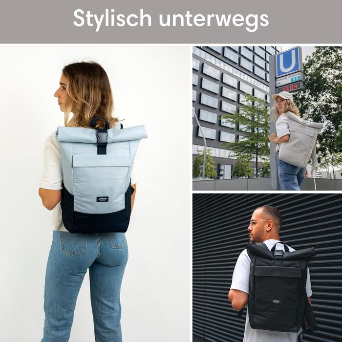 Рюкзак Rolltop No 4 для жінок і чоловіків, водонепроникний, з відділенням для ноутбука, для університету, роботи й велосипеда, великий туристичний, колір Ice Blue