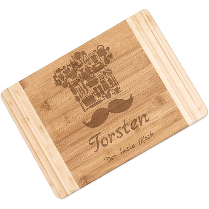 Maverton Bamboo Cutting Board with Engraving - Serving Board - Charcuterie Board solid wood - Size: 35x25 cm - Cutting board for men - for birthdays - for Christmas - chef's hat