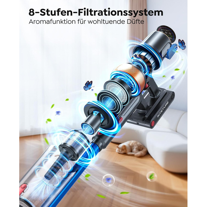 Бездротовий акумуляторний пилосос 600W/50KPA/65хв з док-станцією, для дому та авто, блакитний