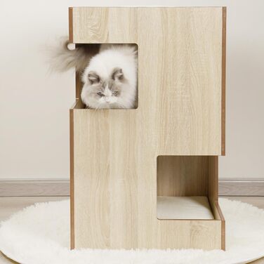 Преміум будиночок для кота з дерева, замок-вежа з ліжками, 50x50x80 см, темно-сірий (бежевий)