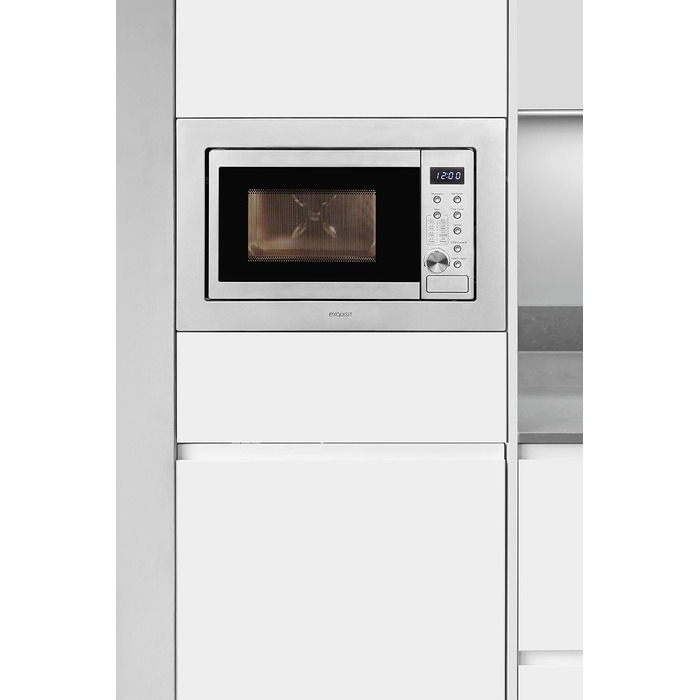 Вбудована мікрохвильова піч Exquisit EMW20-DG-020 Inox: 800 Вт, 1000 Вт гриль, 8 програм, діаметр підноса 27 см, нержавіюча сталь