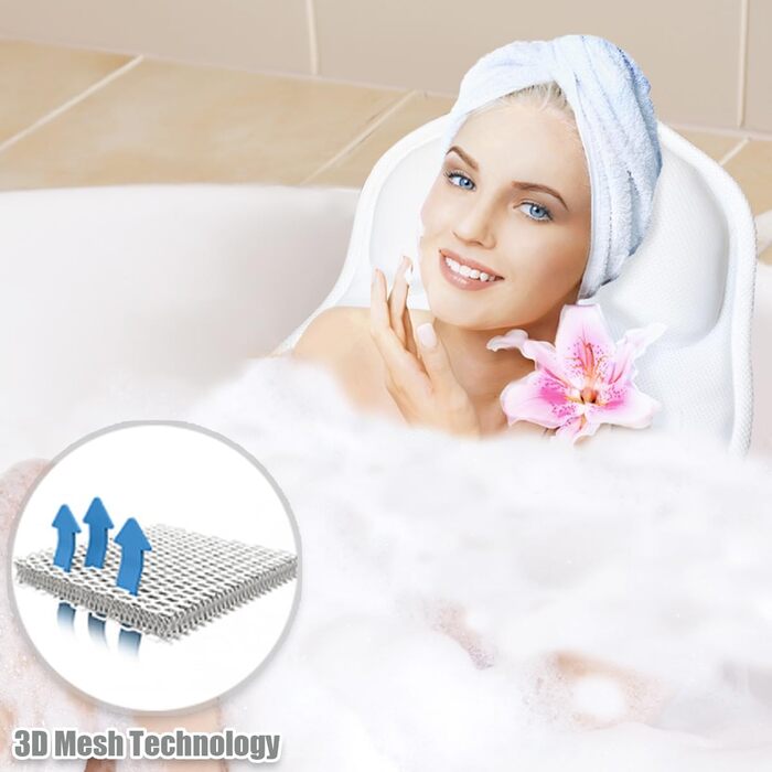 Bathtub Pillow Full Body Bath Pillow Cushion - Bathtub Mat with Headrest Supports Neck, Back and Legs - Hanging Hooks for Quick Drying Home Spa