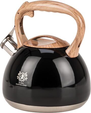 Чайник електричний KARL HAUSMANN Induktion 3L з автоматичним свистком - нержавіюча сталь, для індукційних, газових та електричних плит (Чорний)