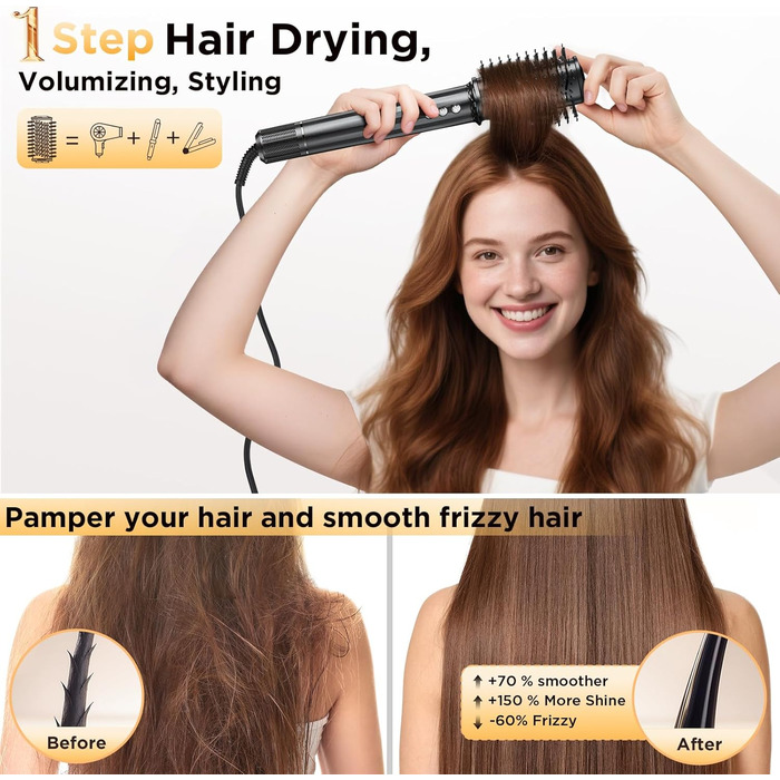 Айрстайлер 5 в 1: Іонний фен, плойка, щітка для об'єму, випрямляч, щітка-випрямляч. Швидке сушіння, об'єм, гладкість та блиск. Gunmetal