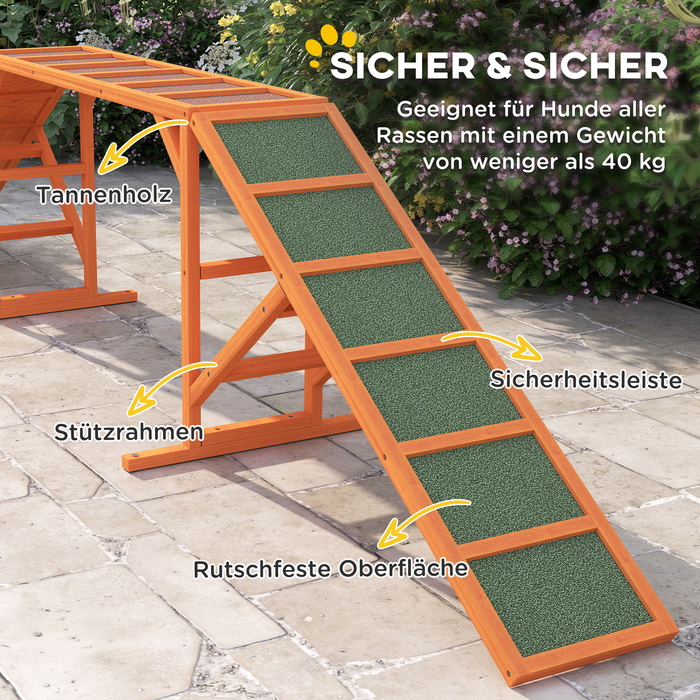 PawHut Agility Ramp for Dogs, Training Course Equipment, Non-Slip, Weather-Resistant, Wooden, 325 x 55 x 69 cm, Orange