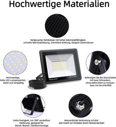 2 Pack 100W LED Flood Lights Outdoor, Super Bright 8140LM Wall Light, 3000K Warm White Outdoor Spotlights, IP66 Waterproof Floodlights, Spotlights for Backyard Driveway Doors Garage Path Garden
