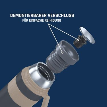 Термос з чашкою Boddels Thermoskanne 500 мл - ізольована пляшка з нержавіючої сталі, не протікає, вакуумна ізоляція, подвійні стінки, BPA-free, зберігає тепло 12 годин, 360° кришка, петля для перенесення, Тауп/Білий