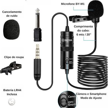 BOYA BY-M1 Металевий кліп-мікрофон 3.5mm для смартфонів, DSLR, відеокамер, аудіорекордерів та ПК (з вітрозахистом)
