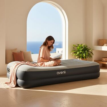 Надувний матрац-ліжко AVENLI для 2 осіб з інтегрованим насосом, флаокована поверхня, 191x99x36 см (для кемпінгу та дому)
