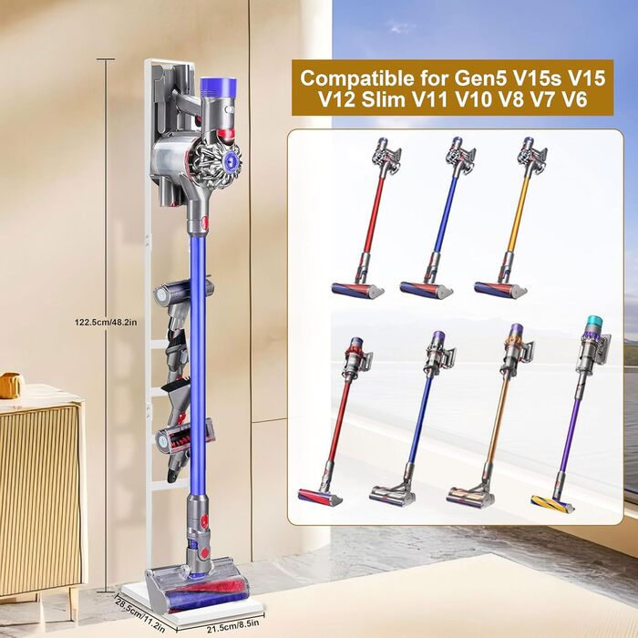 Підставка для пилососа OUTBROS сумісна з Dyson Gen5 V15s V15 V12 Slim V11 V10 V8 V7 V6, металева, без свердління, самостійна, біла