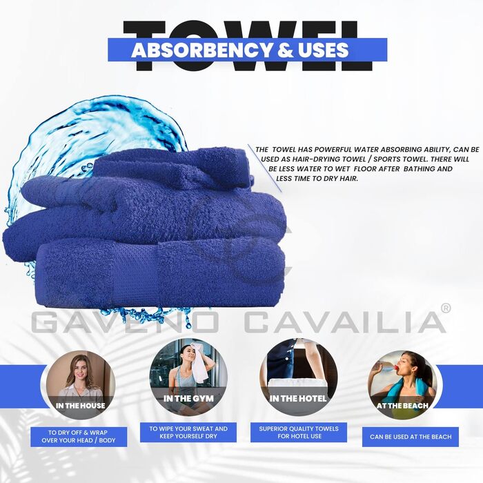 Набір рушників для ванної GC GAVENO CAVAILIA з єгипетської бавовни, 4 шт, 50x85 см, королівський синій, готельна якість (700 г/м²)