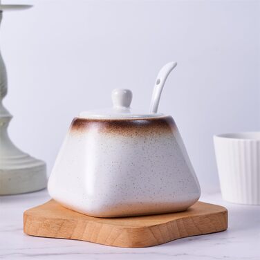 Керамічна цукерниця з ложкою, 430 мл, біла - для кухні, дому, кав'ярні