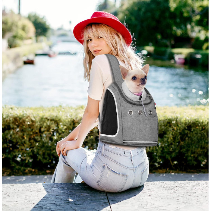 Рюкзак-переноска для собак та котів ALLSOPETS: зручний та дихаючий рюкзак для подорожей з великими котами та маленькими собаками (Світло-сірий)