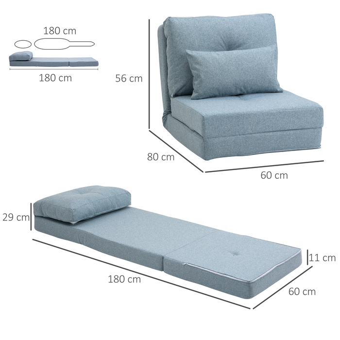 HOMCOM Floor Recliner 2-in-1 Folding Bed with Adjustable Backrest, Floor Sofa with Decorative Cushions, Floor Seat Cushion for Living Room, Bedroom, Linen, Sky Blue | Aosom