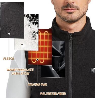Тепла флісова жилетка для чоловіків з регулюванням 3 рівнів нагріву, 5 зон нагріву, чорна, XXL. Підходить для активного відпочинку: їзди на конях, катання на лижах, риболовлі. (Акумулятор не входить до комплекту)