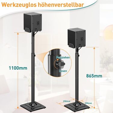 Універсальна підставка для поличних колонок ELIVED, регульована за висотою, з висувною платформою та внутрішнім кабелем-каналом, витримує до 5 кг, 1 пара