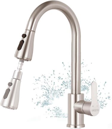 Кухонний змішувач з висувною лійкою, високопродуктивний, з трьома режимами, з нержавіючої сталі, з покриттям 