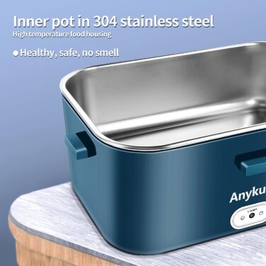 Електрична ланчбокс 1,8л 100W 3-в-1 з підігрівом 12V/24V/220V для авто/офісу/дому (з виделкою та ложкою, блакитна)
