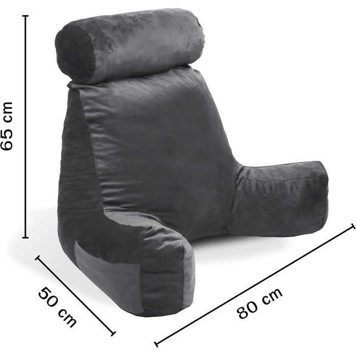Подушка-крісло Bananair для ліжка та дивана - м'яка та комфортна, з підтримкою спини та зручними підлокітниками (сіра)