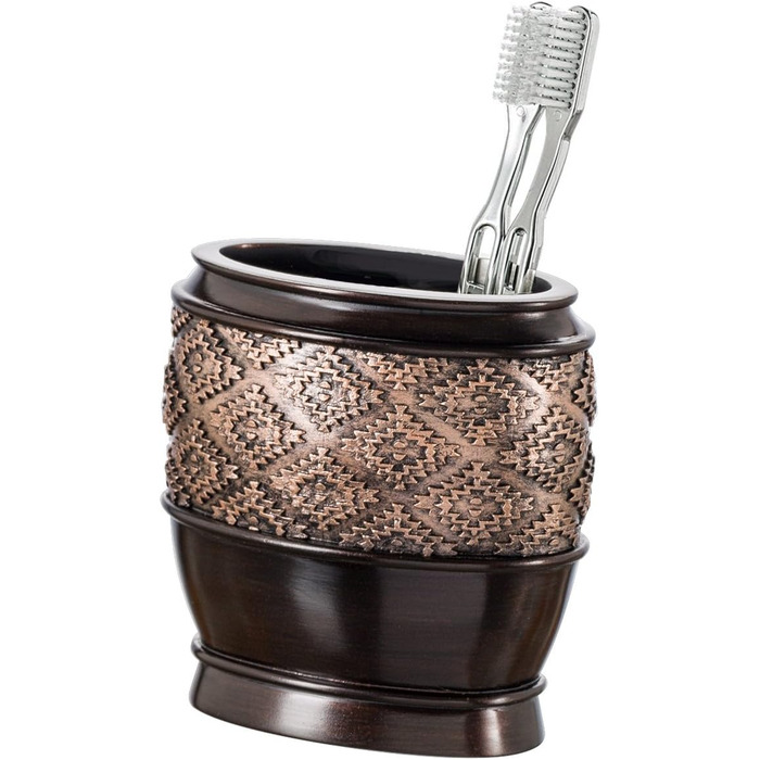Creative Scents Brown Bathroom Accessory Set, 4-Piece Bathroom Decor Set, Decorative Bathroom Set with Soap Dispenser, Soap Dish, Tumbler, and Toothbrush Holder for Vanity Countertop
