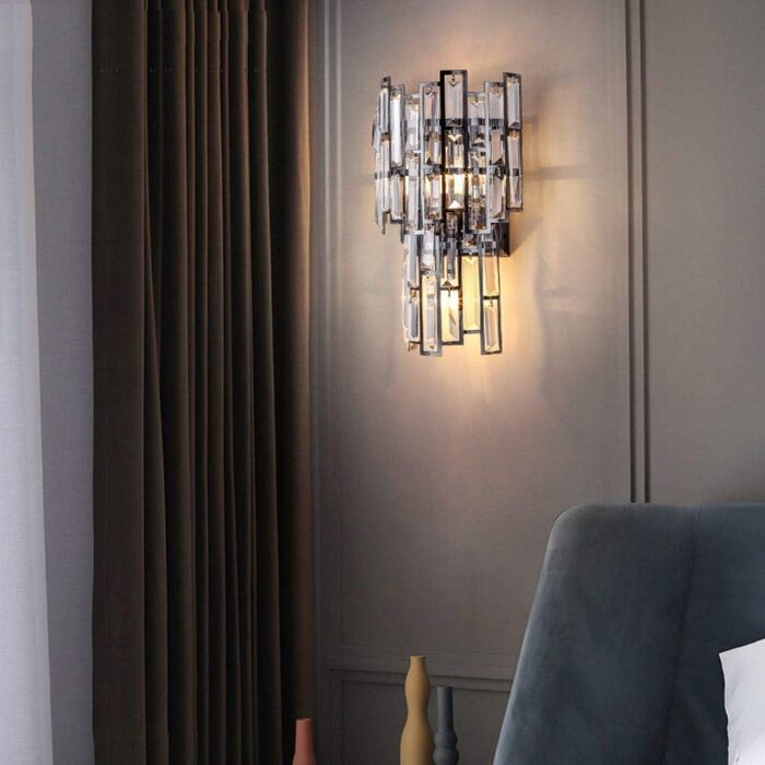 Настінний кришталевий світильник KCO Lighting, 2 лампи, чорний метал, сталь, для вітальні, ванної та коридору