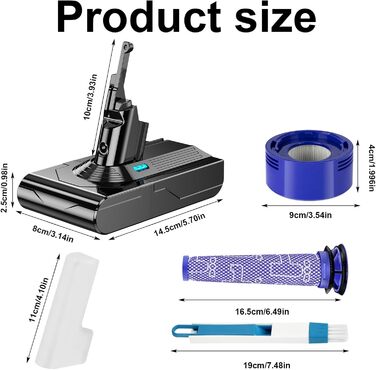 Замінний акумулятор 6800 mAh для пилососів Dyson V8 + 2 фільтри (сумісний з SV10 V8 Absolute)