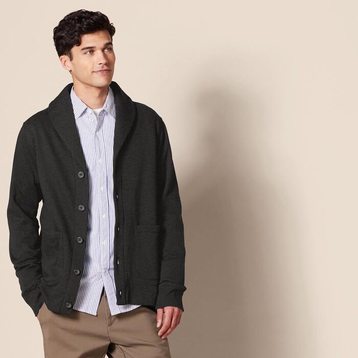 Чоловіча в'язана жилетка Amazon Essentias з капюшоном та коміром-шарфом (XXL, Темно-сірий меланж)