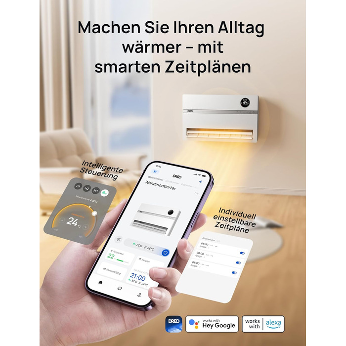 Електричний конвекторний обігрівач Dreo Smart Heizung - 2000W з Wi-Fi, пультом та таймером, PTC кераміка, енергозбереження