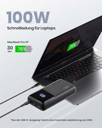 Портативний зарядний акумулятор INIU 100W 25000mAh з USB-C, сумісний з MacBook, iPad, iPhone, DJI та іншими пристроями. Чорний