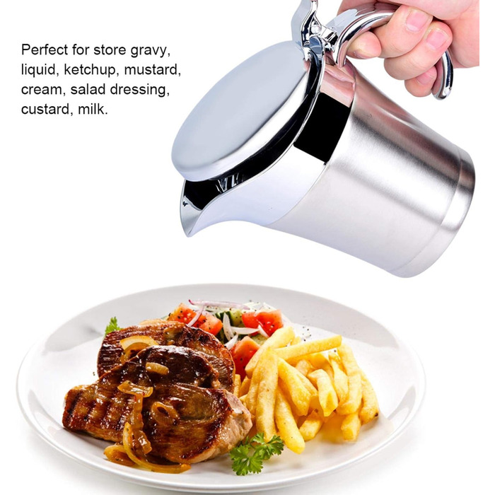 450 ML / 750 ML 304 Stainless Steel Thermosoße Pot Double-Walled Insulated Saucepan Serving Pot Bucket for Juice Tomato Sauce Kitchen Supplies (450ML)