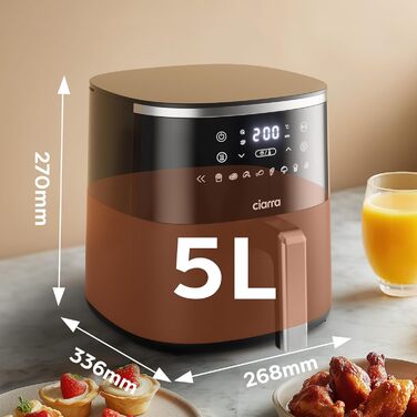 Фритюрниця без олії Ciarra CBAWAF1A AirFryer XL 5л, 1500W, 8 програм, 80-200°C, RapidAir, Touchscreen, Чорний