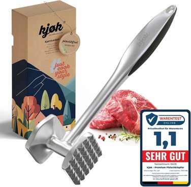 Преміум Fleischklopfer (м'ясорубка) з цинкової сплави з матовим хромом - для відбивання шніцелів та м'яса, придатний для миття в посудомийній машині. Ідеальний подарунок для кулінарії.