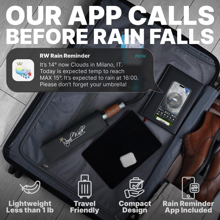 Чорний парасолька-тростина Royal Walk: штормовий, автоматичний, з дерев'яною ручкою для жінок та чоловіків