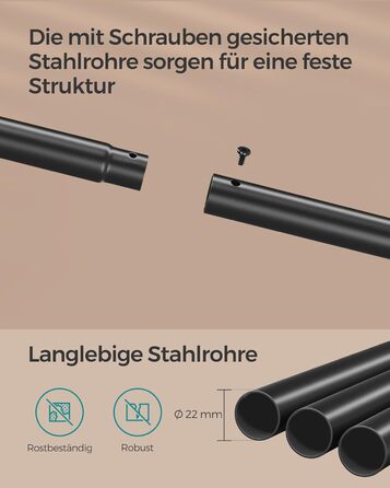 Вішалка на колесах SONGMICS, металевий гардероб, полиця для взуття, ширина 98,5 см, вантажопідйомність 100 кг, сталевий каркас, колір вінтажно-коричневий/чорний