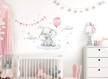Little Deco Elephant Balloon Wall Sticker, Baby Nursery Wall Decal, DL889-4