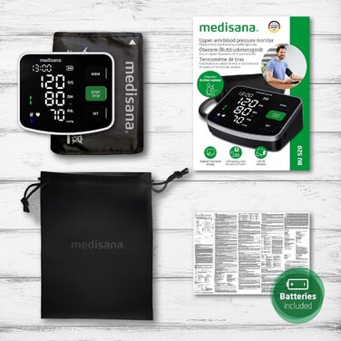 Тонометр на плече Medisana BU 520 з великою манжетою XXL, індикатор кольором (Ampel-Farbskala), вимірювання тиску та пульсу, визначення нерегулярного серцебиття та функція пам'яті