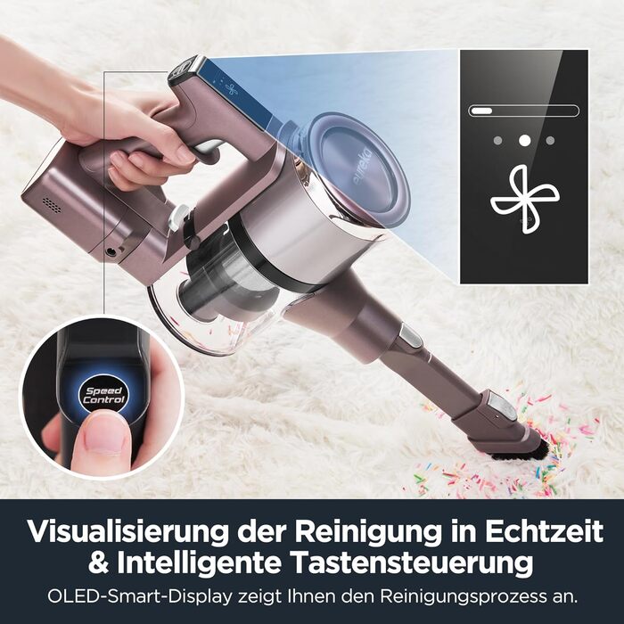 Eureka AK10 Cordless Pet Vacuum, 450W Powerful Battery Vacuum for Pet Hair with 60-Minute Runtime & Touchscreen, Stick Vacuum Ideal for Pet Hair, Hard Floors, and Carpets