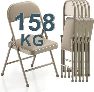 Складаний стілець BULAGE 4 шт для кемпінгу та саду, до 158 кг, PU шкіра, колір хакі