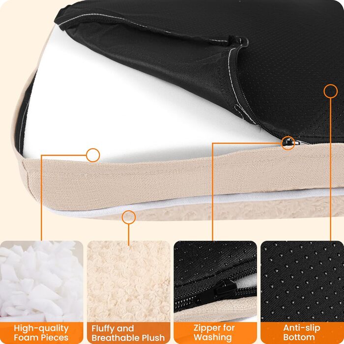 Ортопедичний лежак для собак, двоярусний килимок для собак, зручний лежак для собак, знімний кошик для собак, 90 см для собак маленьких та середніх порід (105 x 69 x 12 см, бежевий)