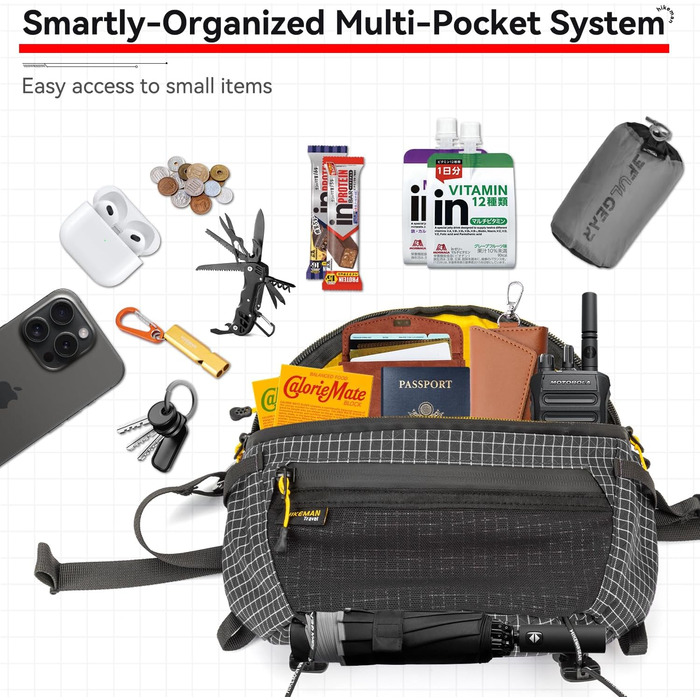 Чоловіча поясна сумка на пояс, чорна, ультралегка, водонепроникна, з нейлону, для спорту, подорожей, прогулянок з собакою