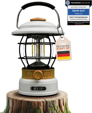 Castra Camping Gear Solis 3 Camping Lamp, 8000mAh Rechargeable Battery with Integrated Power Bank, Dimmable Light, IP44 Waterproof Outdoor LED Lantern, Light for Hiking (Cream White (Wood Effect))
