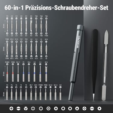 Набір викруток WORKPRO 60 в 1 для дрібної механіки, преміум-якість, з бітами Cr-V, для точного ремонту