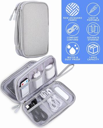 Органайзер для кабелів Sobeau: електронна дорожня сумка для адаптерів, кабелів, зарядних пристроїв та Powerbank (сірий)