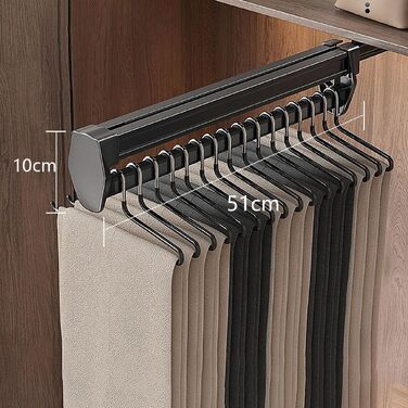 Висувна вішалка для штанів з алюмінієвого сплаву, органайзер у шафу з доводчиками (51см x 10см)