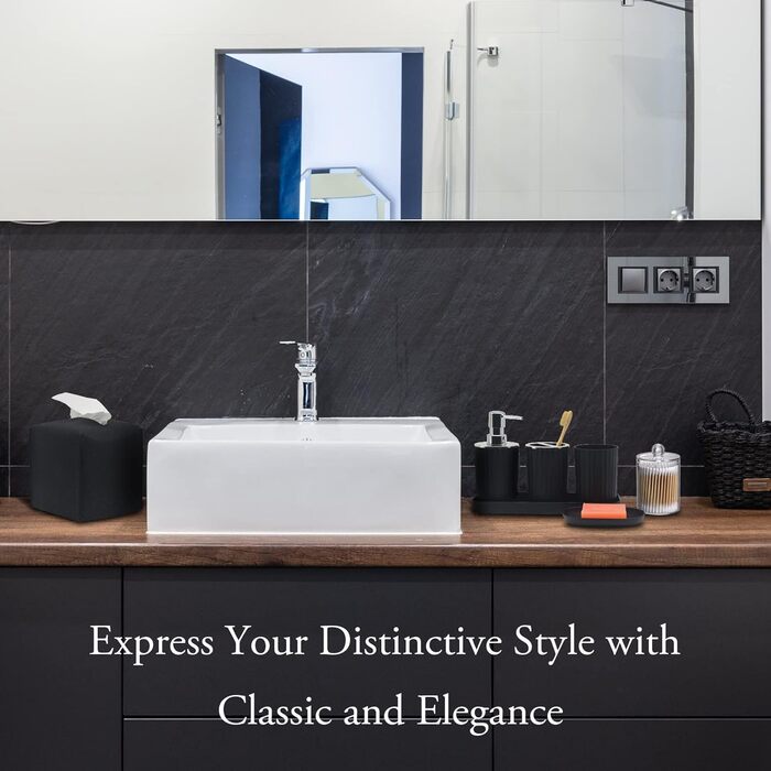 Набір аксесуарів для ванної кімнати, 10 предметів: сміттєвий бак, тримач для зубних щіток, мильниця, дозатор мила, тримач для унітазного йоржика, контейнер для ватних паличок, кришка для серветок (чорний)